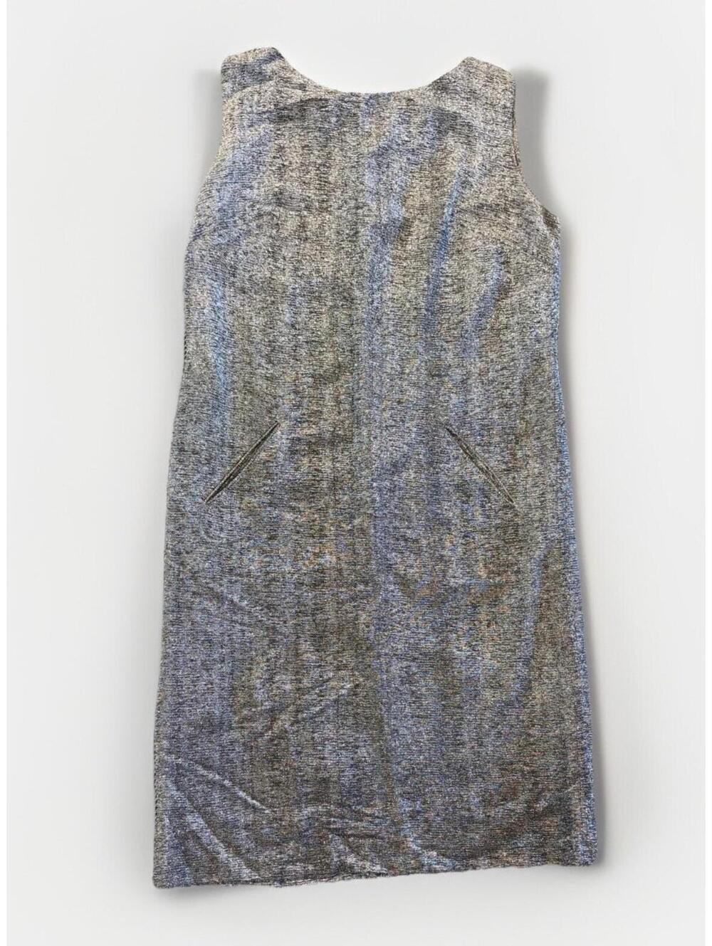 Vintage Rockabilly Go Go Sheath Dress Small Silver ✨Sparkle✨ Pockets Zip 60s Mod